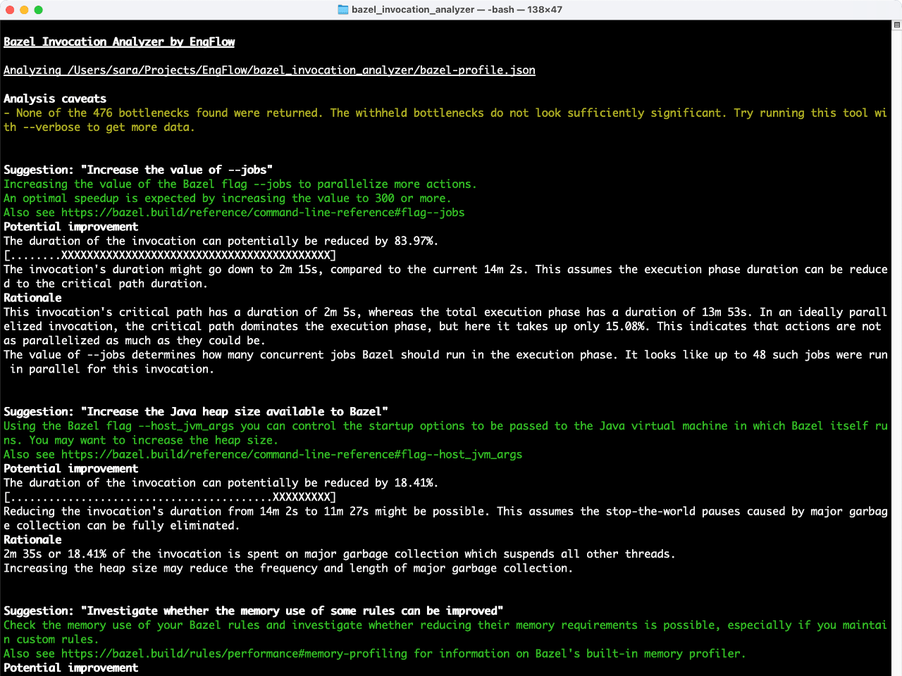 Bazel Invocation Analyzer CLI (dark mode)