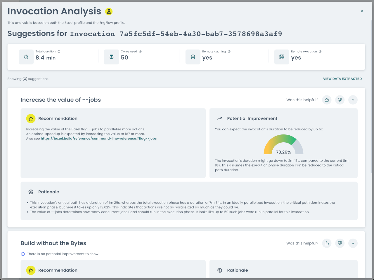 Build and Test UI: Analysis of an invocation (light mode)